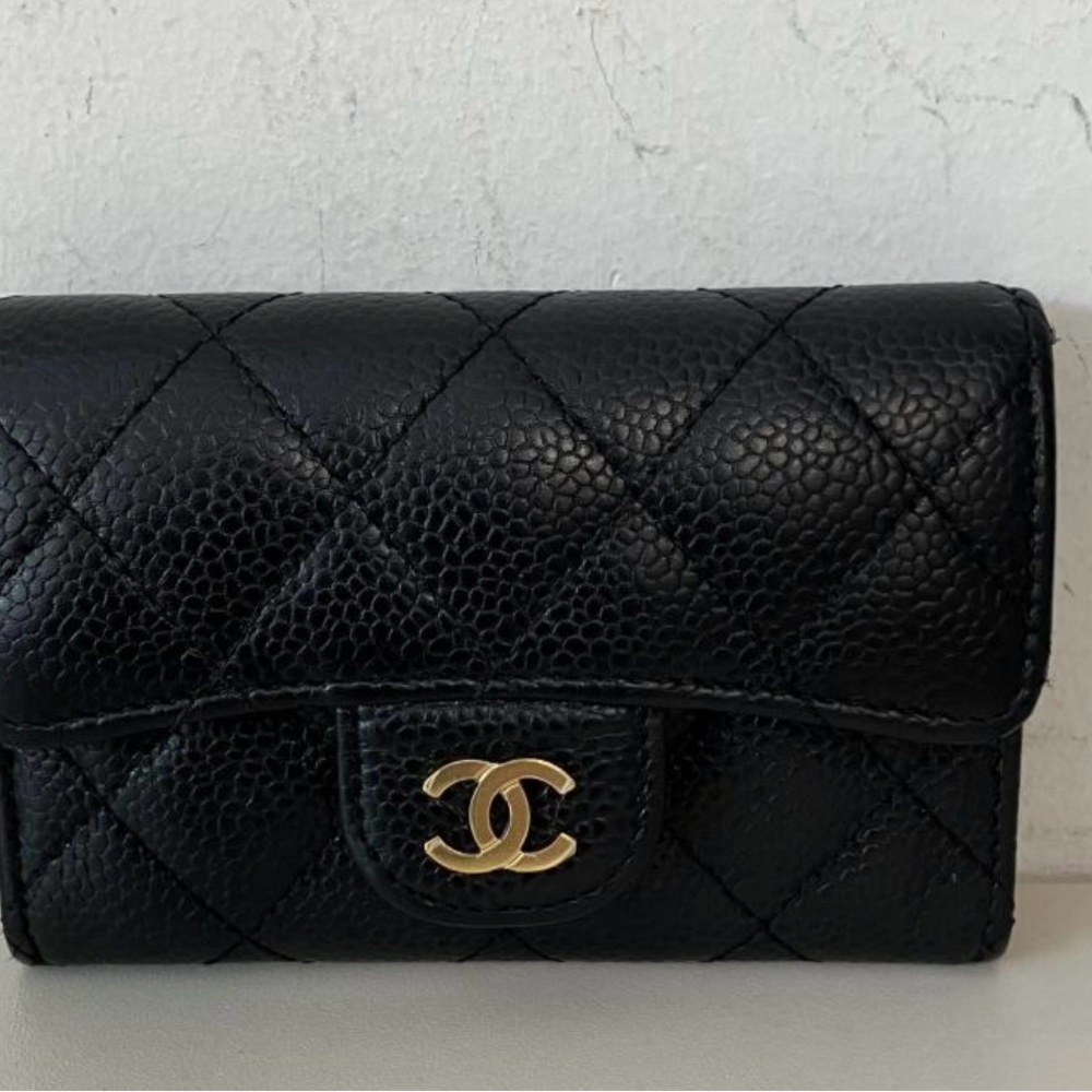 Chanel Black Quilted Wallet with Gold Logo.Do Not Accept Paypal or Installments.
